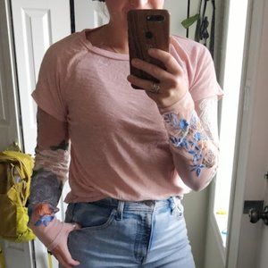 Free People Tee with embroidered sheer sleeves